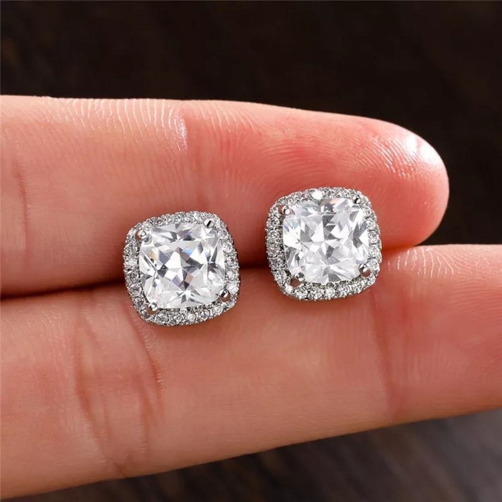 New Silver Square Zirconia Earrings